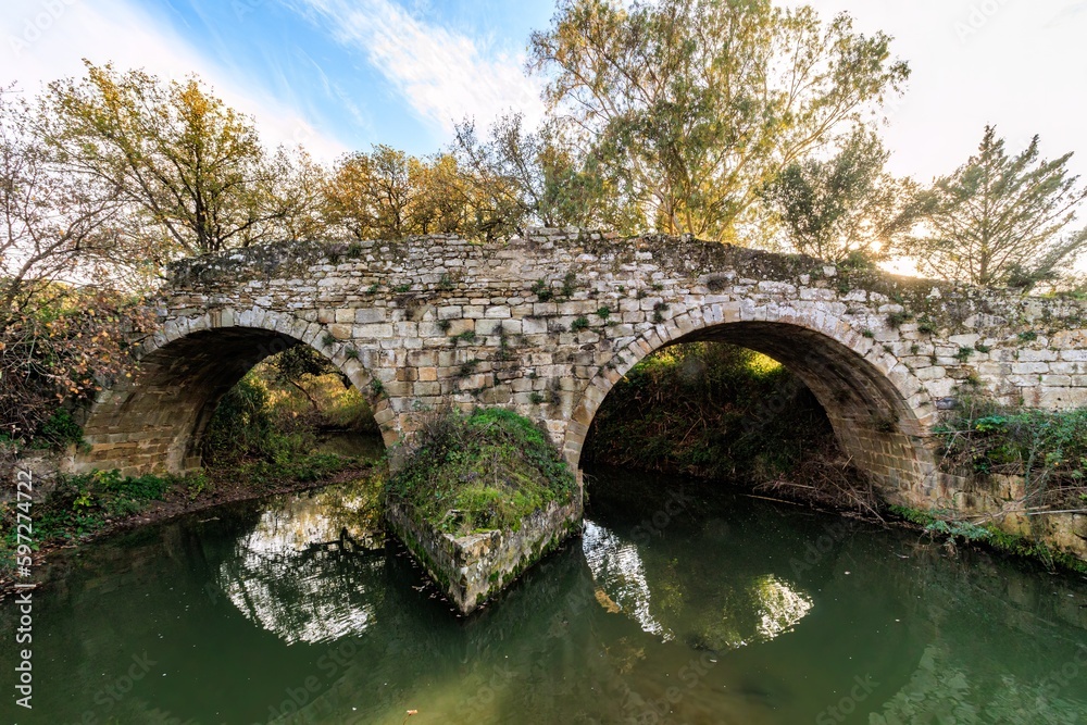 Ponte Romano Barumini, Sardinia, Italy, 2022 December. Ancient roman bridge.