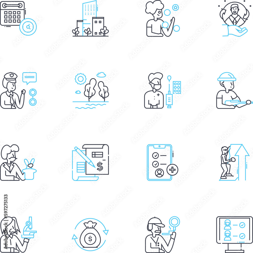 Work progression linear icons set. Advancement, Growth, Development, Accomplishment, Promotion, Success, Fulfillment line vector and concept signs. Momentum,Achievement,Improvement Generative AI Work progression linear icons set. Advancement, Growth, Development, Accomplishment, Promotion, Success, Fulfillment line vector and concept signs. Momentum,Achievement,Improvement Generative AI