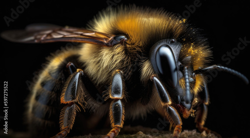 The Fuzzy Yellow Bumblebee Close-Up Image Reveals its Beauty in Full Detail. © mxi.design