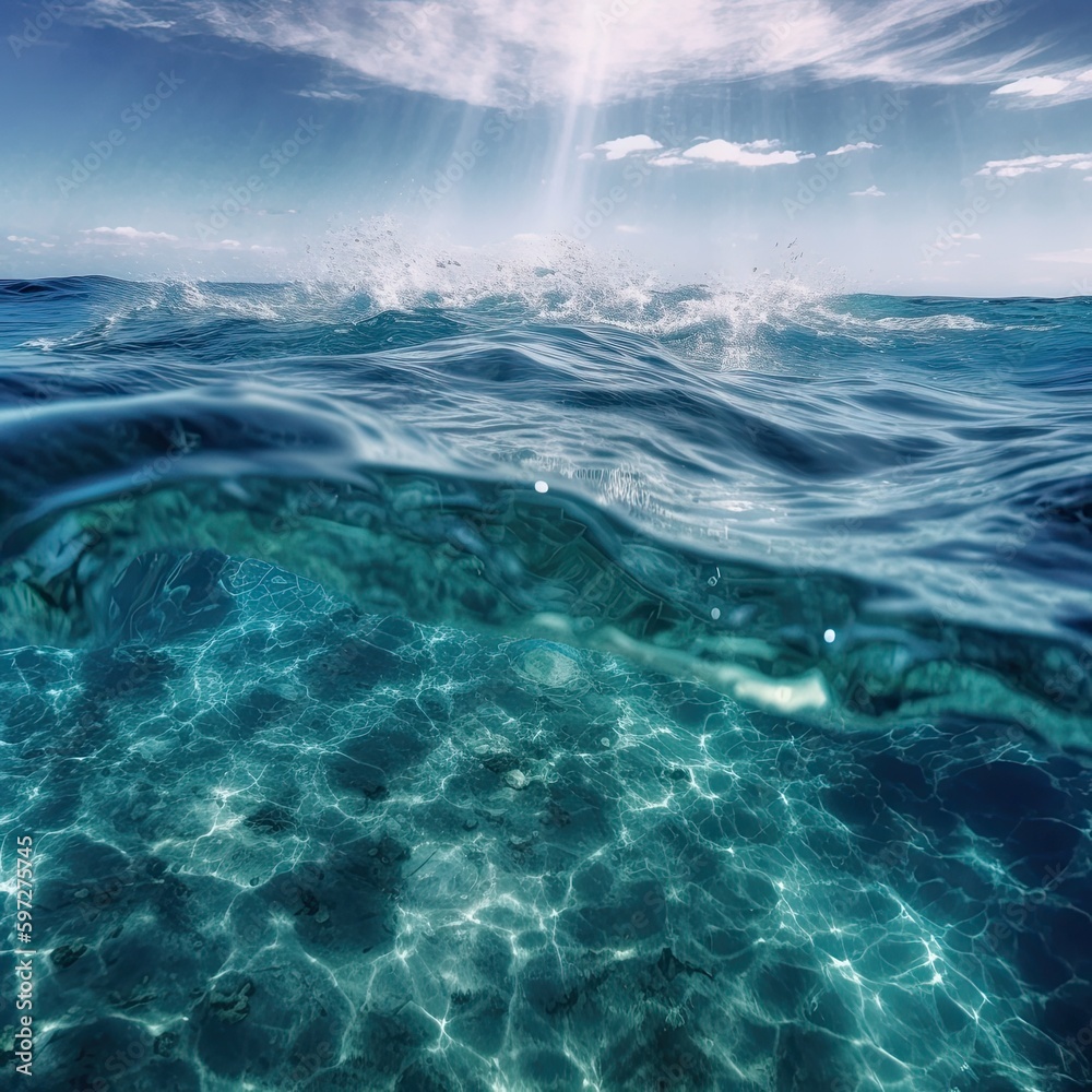 Vast Blue Ocean Below: A Captivating Abstract View of the Sea's Liquid Surface, Generative AI