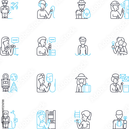 Skillful professions linear icons set. Expert, Artisan, Skilled, Masterful, Adept, Proficient, Craftsperson line vector and concept signs. Experienced,Talented,Accomplished outline Generative AI