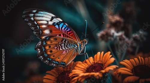 Vibrant Butterfly Perched on Bottom Left. © mxi.design