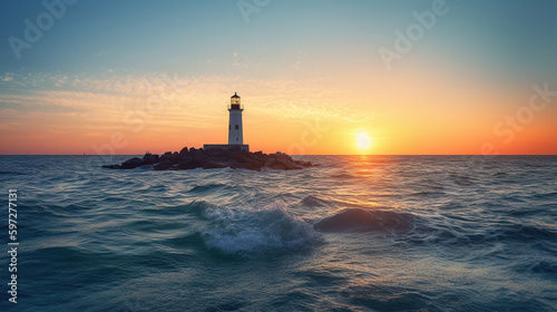 Lighthouse on sunset, generative ai