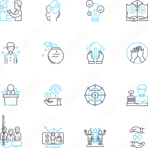 Professional drive linear icons set. Ambition, Motivation, Perseverance, Determination, Focus, Dedication, Discipline line vector and concept signs. Commitment,Resilience,Zeal outline Generative AI