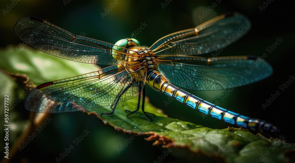Delicate dragonfly wings shimmer in sunlight. Delicate dragonfly wings shimmer in sunlight.