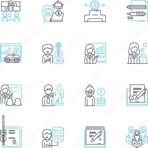 People operations linear icons set. Recruitment, Onboarding, Training, Retention, Engagement, Performance, Culture line vector and concept signs. Diversity,Inclusion,Wellness outline Generative AI