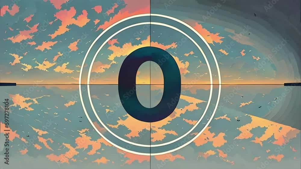 Countdown movie from 5 to 0 number. Old film movie timer count in grey retro style. Vintage video timer, retro cinema animation with AI post effects