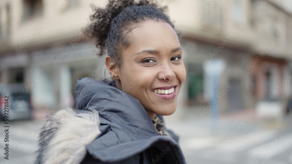 African american woman smiling confident standing at street African american woman smiling confident standing at street