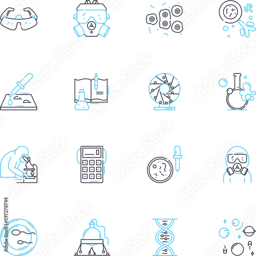 Physical science linear icons set. Kinetics, Dynamics, Thermodynamics, Gravity, Newtonian, Friction, Inertia line vector and concept signs. Velocity,Acceleration,Momentum outline Generative AI