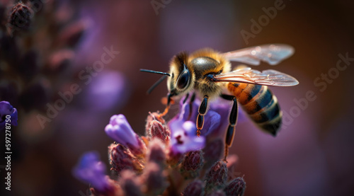 Close-Up Bee Collecting Nectar Image. © mxi.design