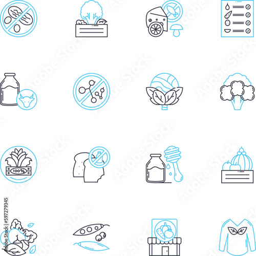 Meatless linear icons set. Vegetarian, Vegan, Plant-based, Meat-free, Dairy-free, Tofu, Lentils line vector and concept signs. Chickpeas,Mushrooms,Zucchini outline illustrations Generative AI