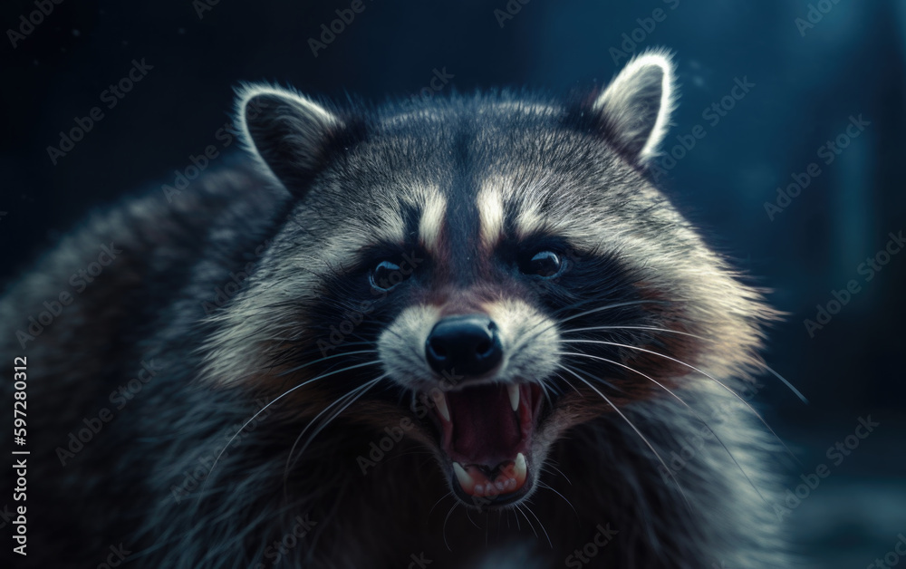 Obraz premium Angry Raccoon created with Generative AI Technology, ai, generative