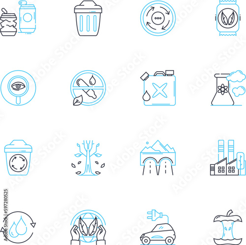 Ecosystem linear icons set. Biodiversity, Habitat, Interdependence, Sustainability, Foodweb, Adaptation, Niche line vector and concept signs. Biome,Conservation,Climate outline Generative AI