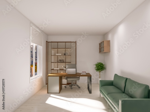 Home office interior 3d render, 3d illustration