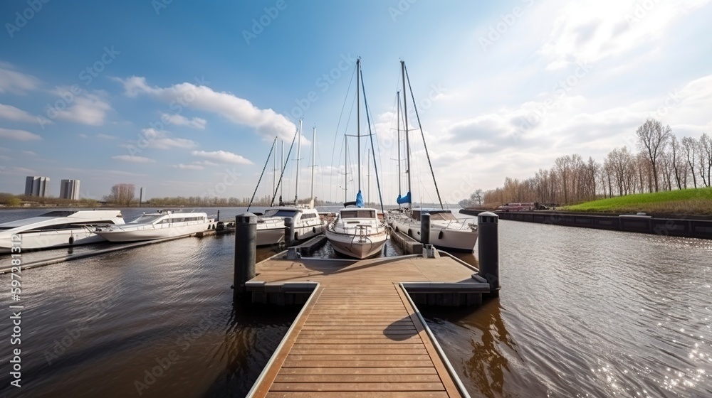 Fototapeta premium illustration, dock with yachts, ai generative.