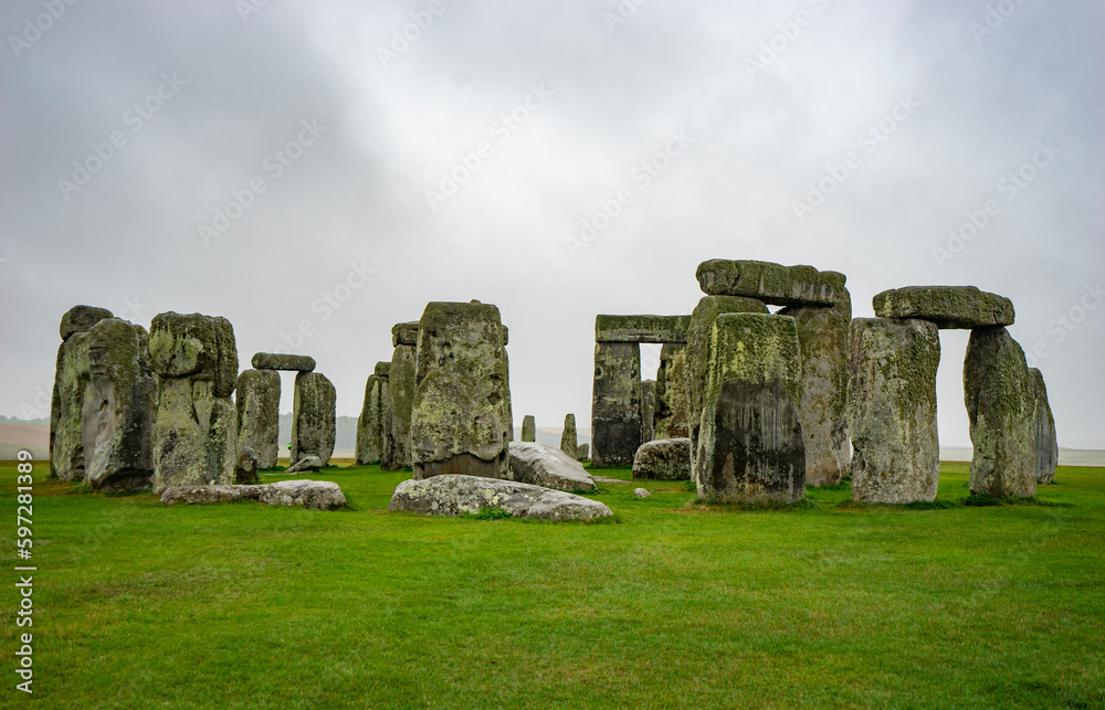 Stonehenge. Spooky on a rainy day. England, United Kingdom.