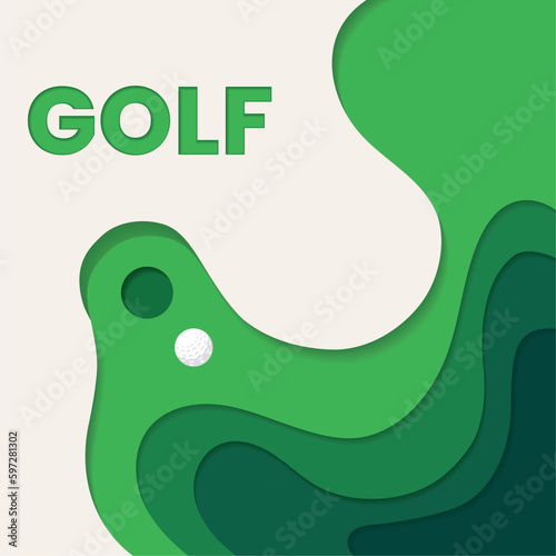 Top view of a golf field paper art style Vector