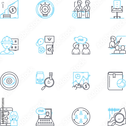 Decision-making body linear icons set. Board, Committee, Council, Panel, Assembly, Tribunal, Caucus line vector and concept signs. Commission,Panel,Governing outline illustrations Generative AI