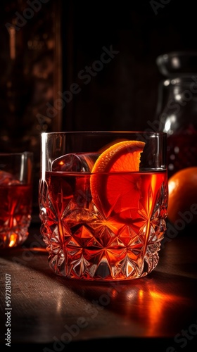 Boulevardier with Orange Twist. Generative AI.