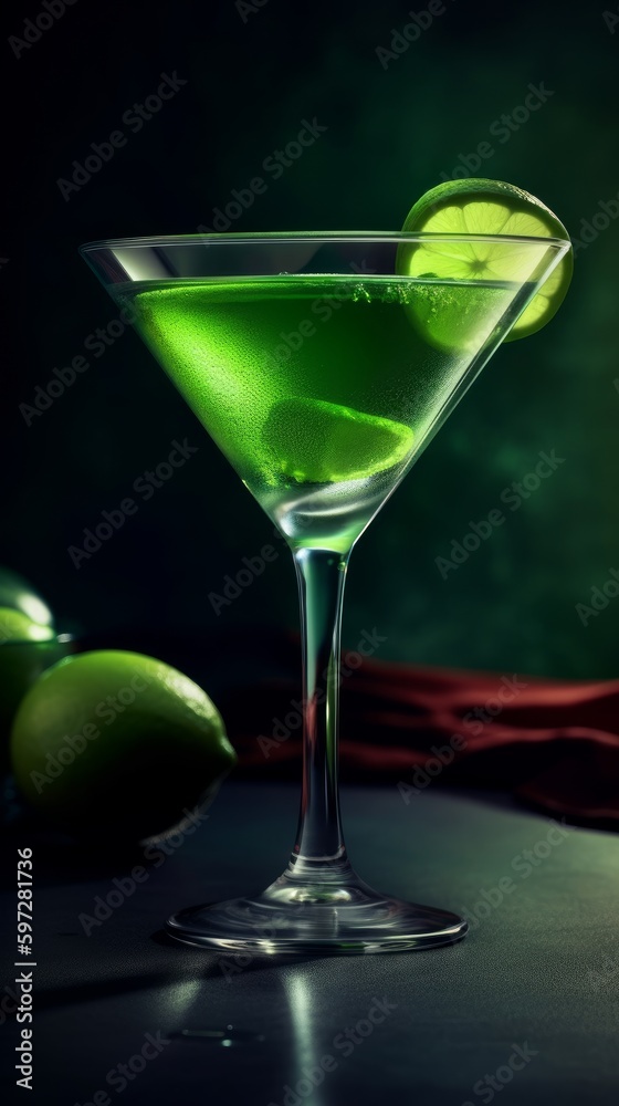 Cosmopolitan with Lime Wedge. Generative AI.