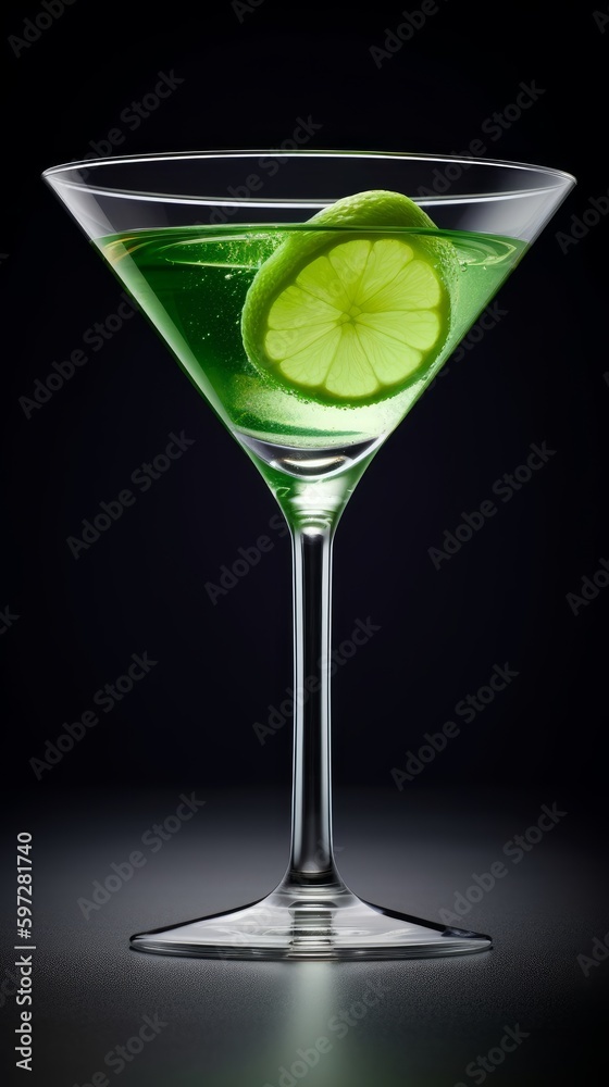 Cosmopolitan with Lime Wedge. Generative AI. Cosmopolitan with Lime Wedge. Generative AI.