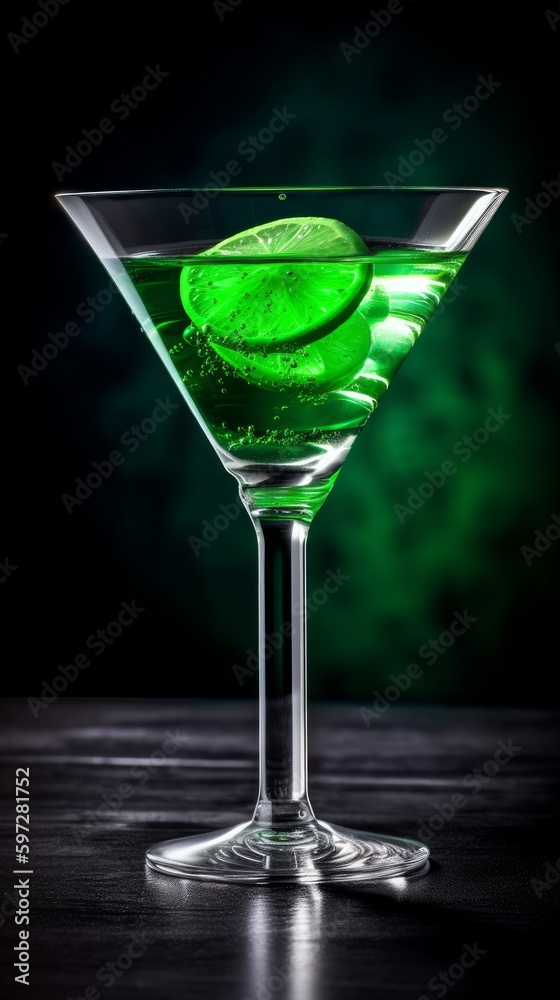 Cosmopolitan with Lime Wedge. Generative AI. Cosmopolitan with Lime Wedge. Generative AI.
