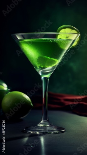 Cosmopolitan with Lime Wedge. Generative AI.