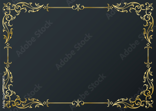 Calligraphic frame and page decoration on black background. Vector illustration.