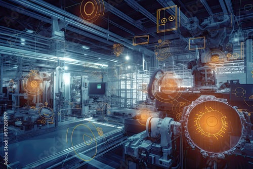ultra-modern factory that embodies the concept of Industry 4.0, showcasing the integration of advanced technologies to optimize efficiency, and sustainability. Created using Generative AI.