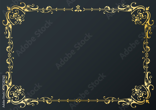 Calligraphic frame and page decoration on black background. Vector illustration.