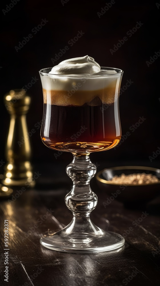 Irish Coffee with Whipped Cream. Generative AI. Irish Coffee with Whipped Cream. Generative AI.