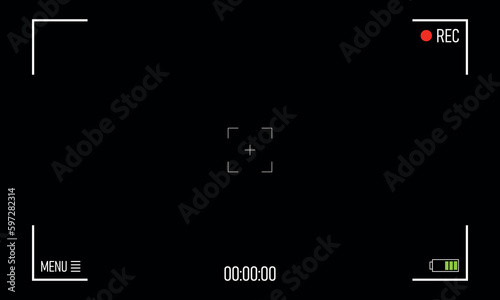 Camera viewfinder. Template focusing screen of the camera. Viewfinder camera recording. Video screen on a black background. Camera viewfinder. Recording. Vector Illustration.