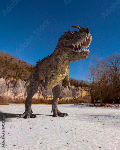 monster dinosaur is standing up on the ice age © DM7