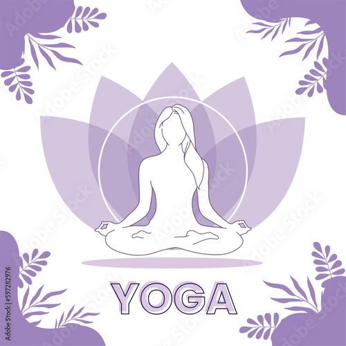 Cute girl character doing yoga concept template Vector