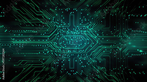 green quantum technology circuit board futuristic background - by generative ai