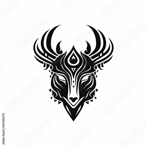 black and white minimalist tattoo of a spirit animal stag - by generative ai