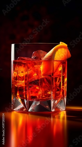 Negroni with Orange Twist. Generative AI.