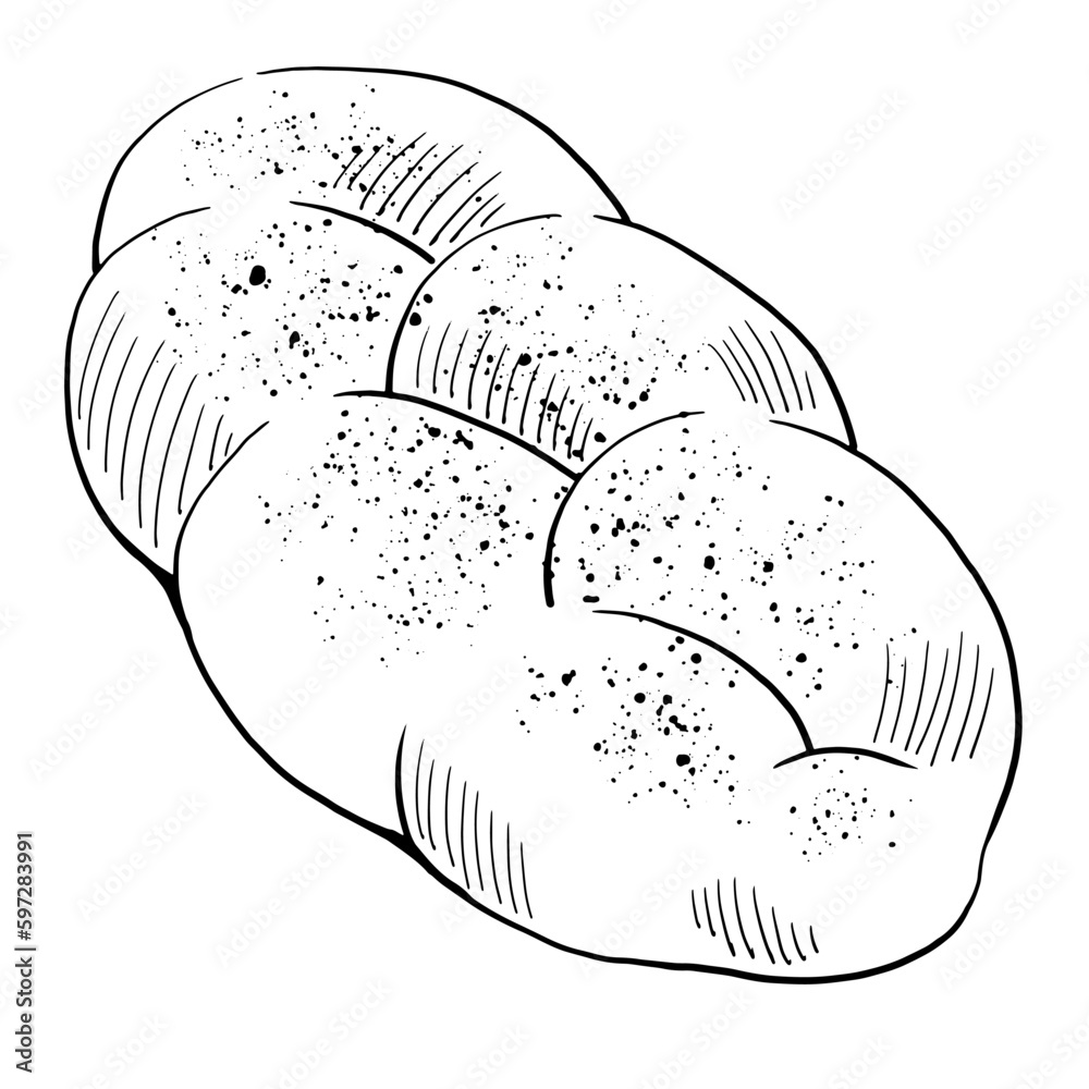 Graphic drawing of bread. For printing on the packaging of bakery products, bakeries, restaurants, website design, printing of kitchen textiles and packaging paper. Linear illustration. Vector image. 
