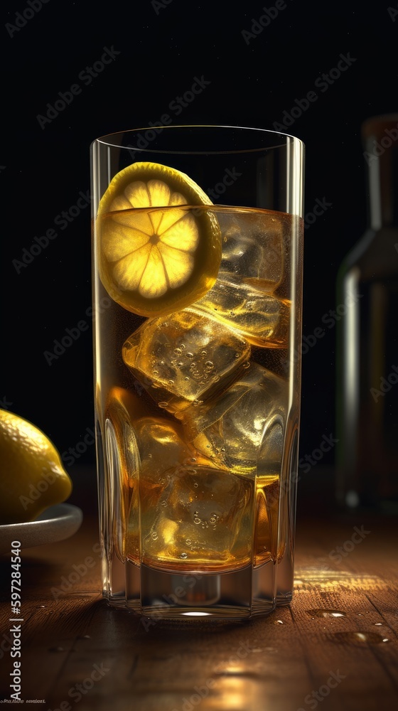 Whiskey Highball with Lemon Twist. Generative AI. Whiskey Highball with Lemon Twist. Generative AI.