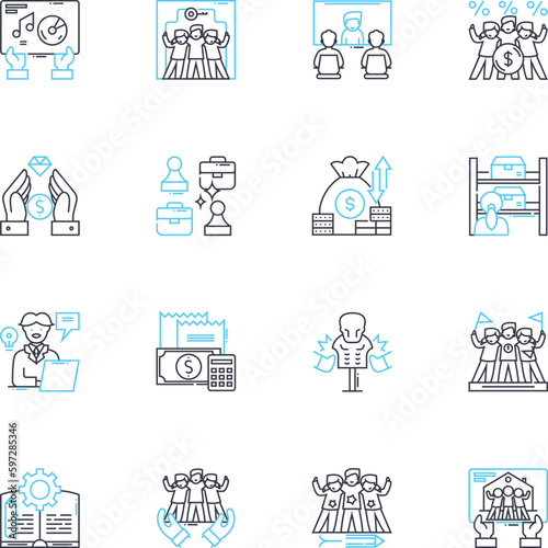 Task force linear icons set. Enforcement, Security, Prevention, Investigation, Response, Collaboration, Intervention line vector and concept signs. Coordination,Rapid,Tactical outline Generative AI photo