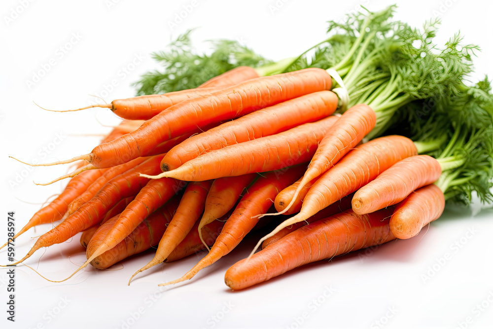 Carrots of Great Quality on White Background, Shot from Bottom Left. Carrots of Great Quality on White Background, Shot from Bottom Left.
