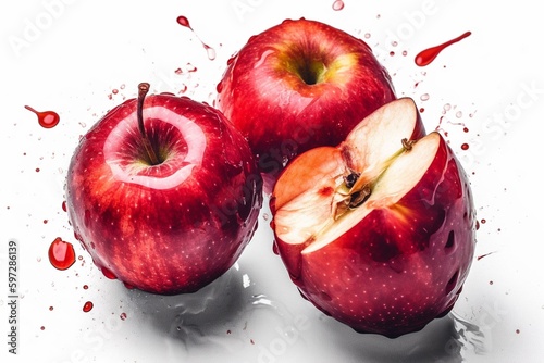 Red watercolor apples on a white background. Generative AI
