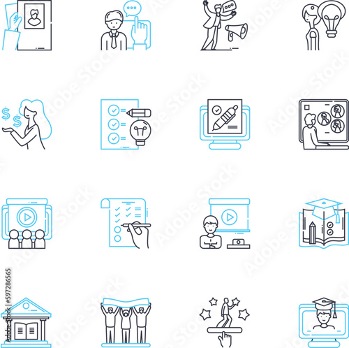 Remote workshops linear icons set. Virtual, Collaboration, Distance, Connectivity, Interaction, Productivity, Participation line vector and concept signs. Engagement,Inclusivity,Online Generative AI
