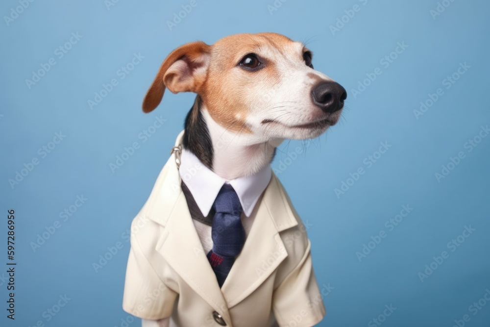Anthropomorphic Dog Jack Russell Terrier dressed in a suit like a businessman. business concept. AI generated
