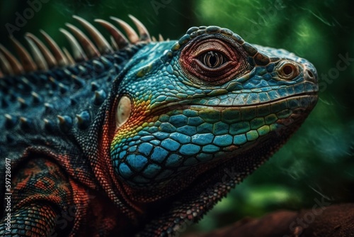 Reptile close-up on a blurred background of nature. AI generated, human enhanced © top images