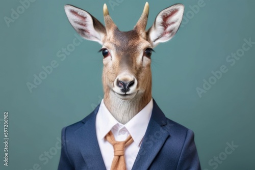 Anthropomorphic deer dressed in a suit like a businessman. business concept. AI generated, human enhanced © top images