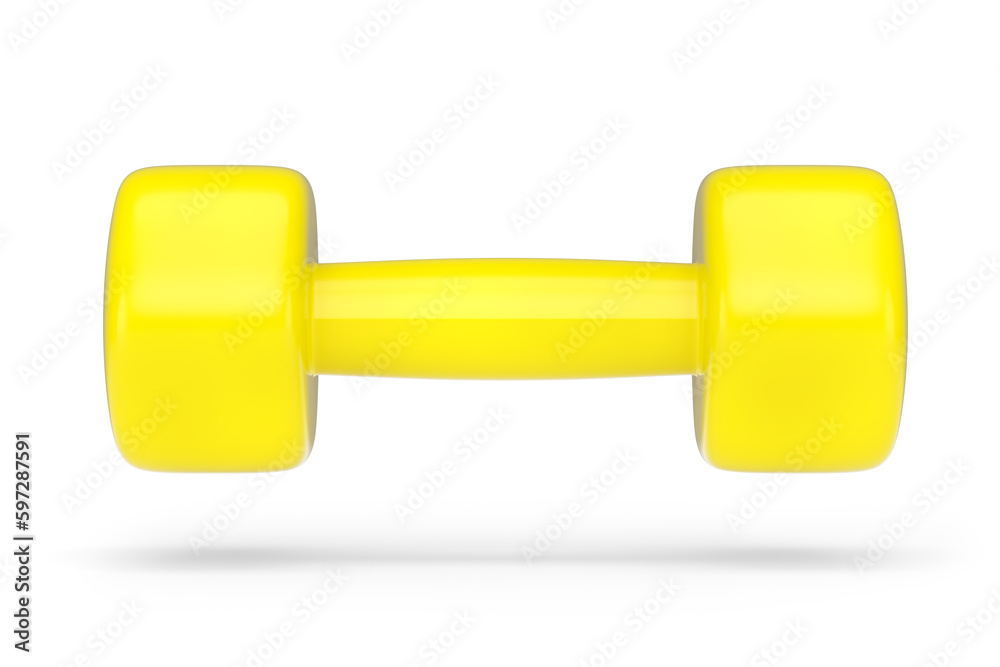 Rubber yellow dumbbell isolated on white background