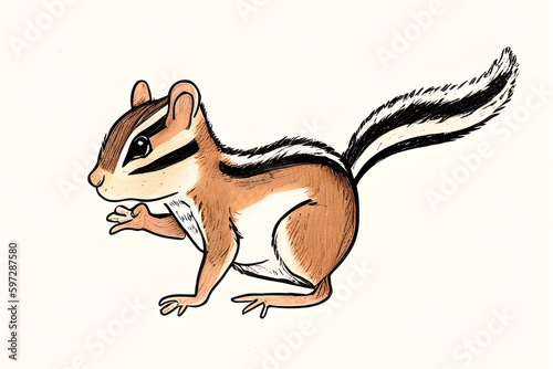 ai-generated pencil crayon  illustration of a cute brown chipmunk photo