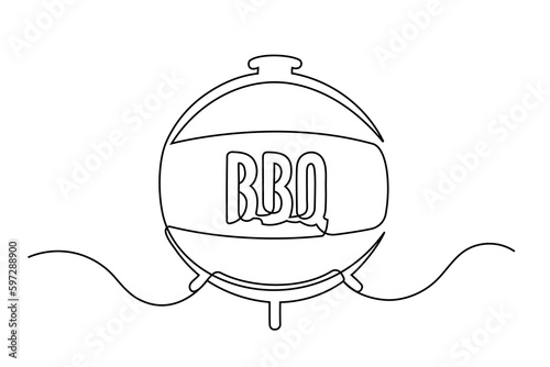 Continuous line drawing bbq grill isolated on white background. BBQ concept. Vector illustration