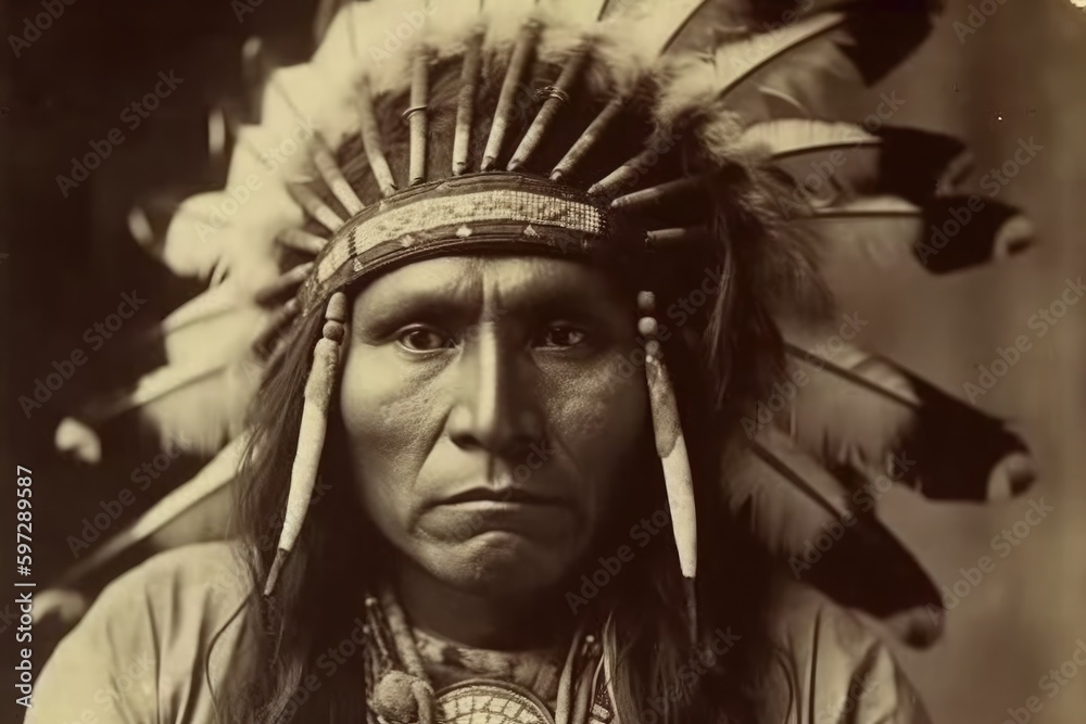 Fototapeta premium Portrait of Native American Indian Apache Man. Generative AI 